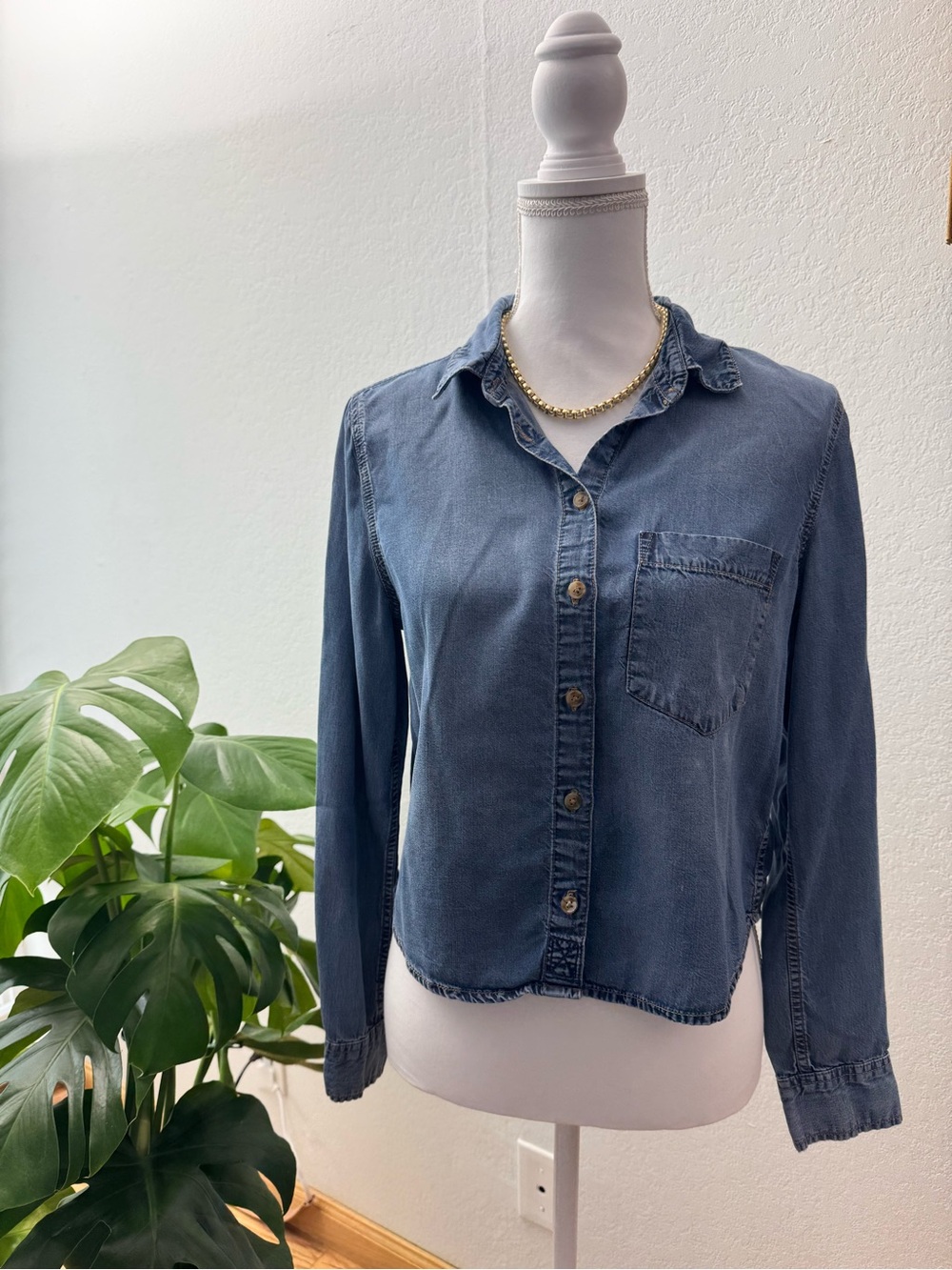 Garage Washed Denim Blue Button-Up Women's Shirt